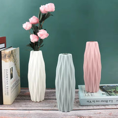 Nordic Modern Plastic Flower Vase - White Pink Blue Decorative Pot for Living Room Flower Arrangement
