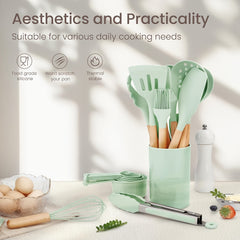 12pcs/22pcs/30pcs/37pcs, Kitchen Utensils Set, Kitchen Cooking Utensils Set, Spoon, Spatula, 446F Heat Resistant Non Stick Food Grade Silicone And Wooden Handles, Measuring Cups And Spoons, S Hooks