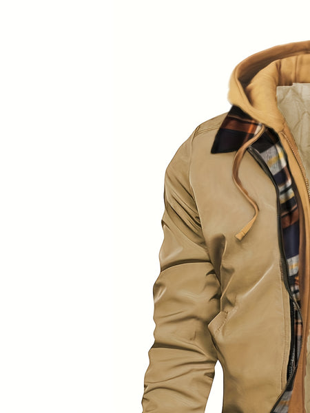 Pearson OBM Men'S Winter New Korean-Style Hooded Jacket, a Casual And Trendy Outerwear, Solid Color, Formal Style, with Zipper Details