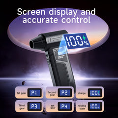 This Powerful Turbo Fan Features A Smart Display, 4 Speed Settings, 5 Nozzles, And A High-capacity Battery; It'S An Ideal Portable Cleaning Tool For Cleaning Computers, Keyboards, Cars, And Outdoor Spaces; And Also A Perfect Holiday Gift.