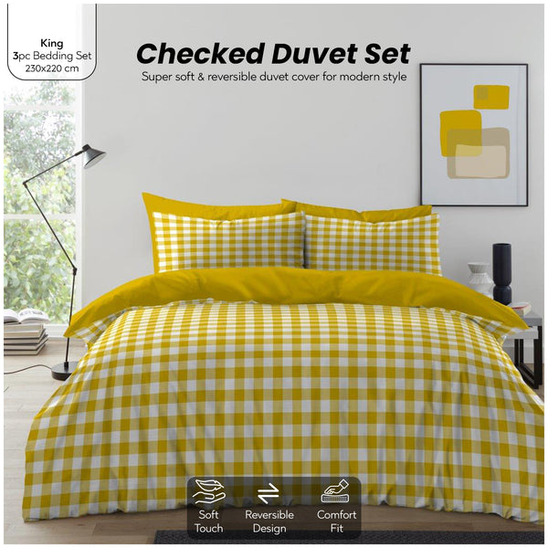 Gingham Moor Check Duvet Cover Set | Plain Reversible Microfibre Quilt Bedding with a Soft Lightweight Feel and Stylish Check Design | Ultra-Soft Matching Pillowcases for Everyday Bedroom Comfort | Available in Single, Double, King Sizes | Fast Dispatch f