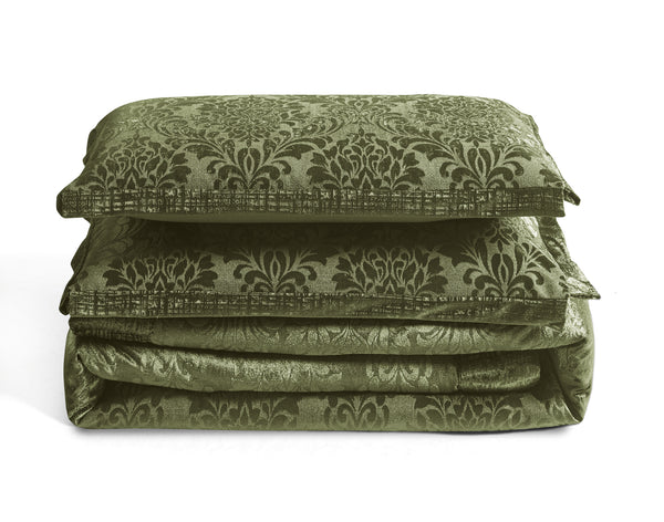 3 Piece Velvet Quilted Bedspread Set Jacquard Damask Bed Cover with Pillow Shams | Luxury Soft Polyester Bedspread for Double King Super King Beds | Modern Elegant Bedroom Bedding Set