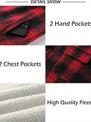 Men's Full-Zip Winter Sports Plaid Hoodie with Sherpa Lining, Warm Hooded Jacket