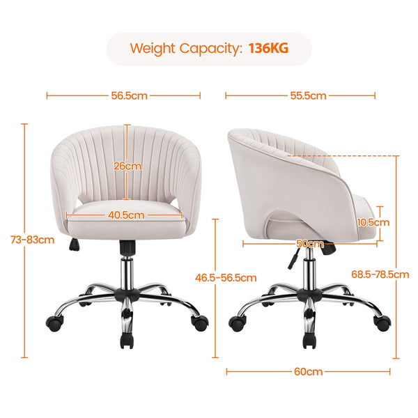 Costoffs Office Chair Tufted Desk Chair with Height Adjustable Seat, Swivel Barrel Accent Chair with Rolling Wheels for Home Office, Pink/White/Cream/Dark Grey/Light Grey