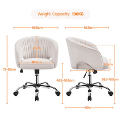 Costoffs Office Chair Tufted Desk Chair with Height Adjustable Seat, Swivel Barrel Accent Chair with Rolling Wheels for Home Office, Pink/White/Cream/Dark Grey/Light Grey