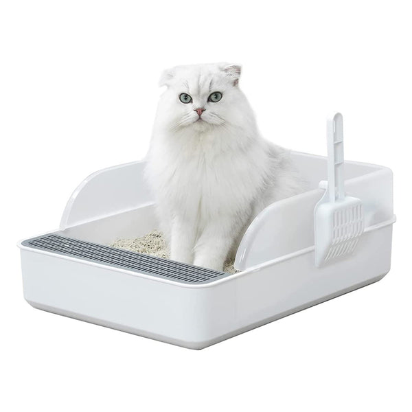 51cm Extra Large Open Cat Litter Tray High Sided Deep Jumbo Rim Pan Box Loo Toilet Large Cat Litter Tray Box, Cat Litter Box Cat Toilet Tray Anti-Splash Non Slip High Sided Deep Toilet Loo Adult Cats Kitten Pan Pet Loo Easy Cleaning | Pet Toilet, White