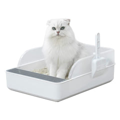 51cm Extra Large Open Cat Litter Tray High Sided Deep Jumbo Rim Pan Box Loo Toilet Large Cat Litter Tray Box, Cat Litter Box Cat Toilet Tray Anti-Splash Non Slip High Sided Deep Toilet Loo Adult Cats Kitten Pan Pet Loo Easy Cleaning | Pet Toilet, White