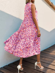 Spring/Summer Vacation Women'S Sleeveless Bohemian Style Fringed Tie-Up Printed Dress