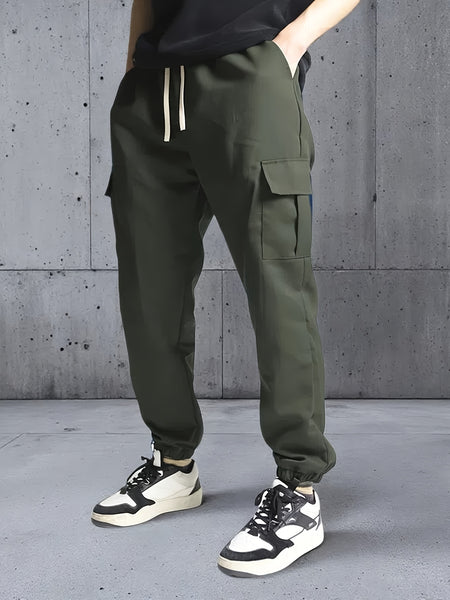 Men's Three-pc Cargo Pants, Solid Color Multi-Pocket Casual Outdoor Sports Trousers, Suitable for Spring, Summer, and Autumn