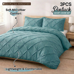 3pcs Luxury Pintuck Duvet Cover Set – Soft Breathable Microfiber Bedding Set, Elegant Pleated Design, Hotel Quality, Machine washable, All season use for Single, Double, King & Super King Sizes