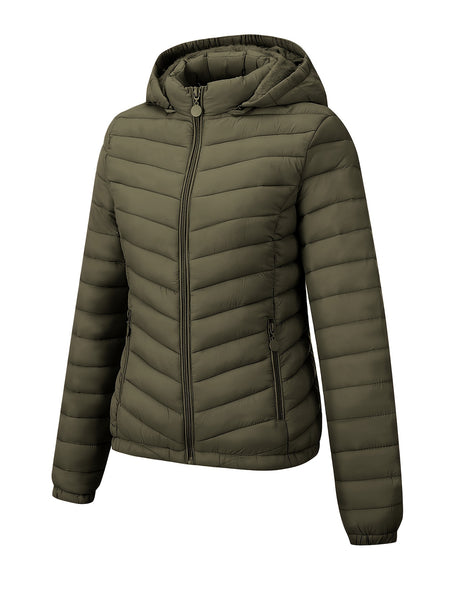Women's Autumn/Winter Fashion Simple Versatile Lightweight Commuter Hooded Padded Coat with Pockets