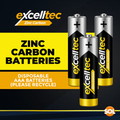 20 Pack Excelltec AA / AAA Batteries | 1.5V Zinc Carbon Dry Cell 1000mAh Battery for Low Drain Devices | Non-Rechargeable Primary Cell Batteries for Remote Controls, Clocks, Flashlights, Alarms, Radios & More | Long Shelf Life Disposable AA AAA Battery Pa