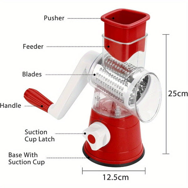 Rotary Vegetable Shredder 3 in 1 Rotary Cheese Grater Round Vegetable Mandoline Blades Handheld Fruit Vegetable Slicer Shredder for Fruit Nut and Vegetable Grate Green