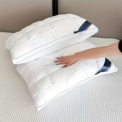 1/ 2pcs Queen Size Luxury Bed Pillows - Hypoallergenic Polyester Cover, Machine Washable All-Season Pillows for Deep Sleep, Contemporary White Design with Blue Accents - Perfect for Home, Gifts & Family Use, Elegant Bedding, Home Comfort