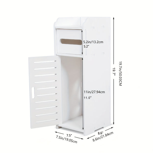 White Bathroom Cabinet, Waterproof Toilet Storage Cupboard Shelf Floor Standing Toilet Silm Shelf Storage Rack with Drawer Space Saver Organizer for Living Room Bedroom Kitchen Hallway 17 X 22 X 56Cm