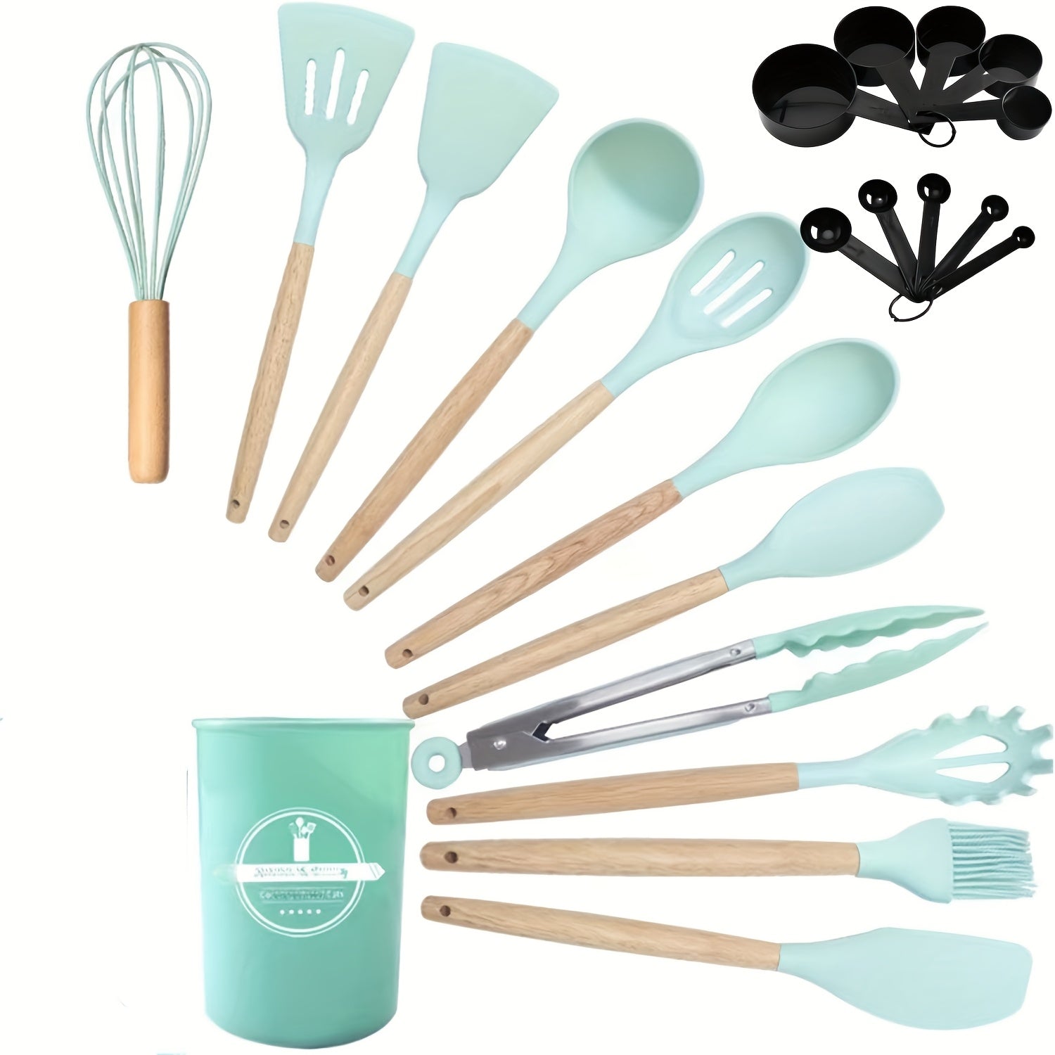 12pcs/22pcs Kitchen Utensils Set, Kitchen Cooking Utensils Set, Spoon, Spatula, 446F Heat Resistant Non Stick Food Grade Silicone And Wooden Handles, Kitchen Tools Set