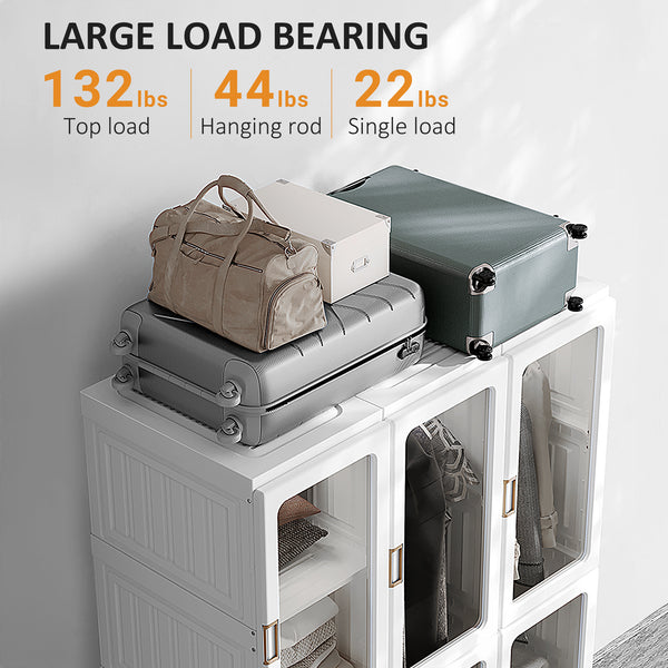Portable Clothes Wardrobe for Bedroom, Foldable Clothes Organiser with Cube Storage, Hanging Rods, Magnet Doors, White, Modern Design, Modular Compartments, Magnetic Doors, Wrinkle-Free Hanging Space, Robust And Reliable