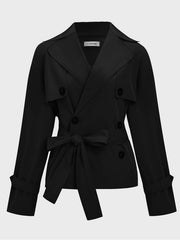 Women's Commuter Notch Lapel Double Breasted Detachable Belt Trench Coat, Elegant Plain Outerwear Jacket