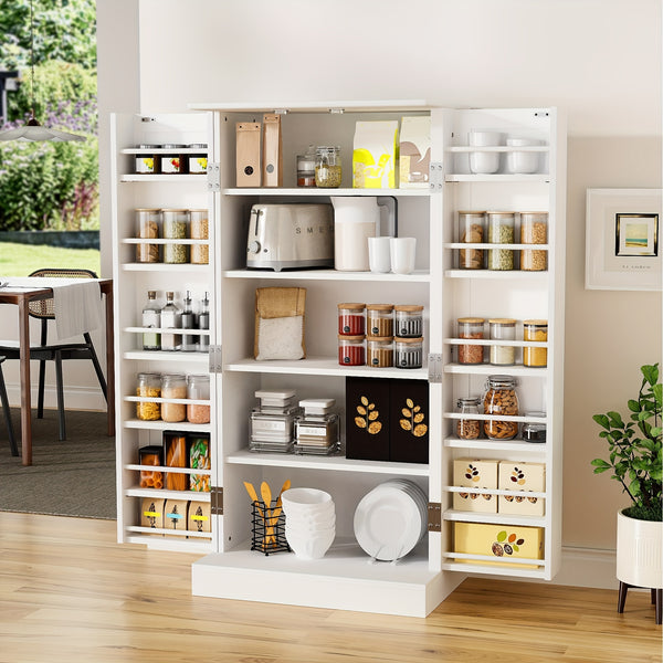 Freestanding Kitchen Pantry Storage Cabinet, White, Adjustable Shelves, 3-Level Design, 60cm W x 40cm D x 120cm H, Easy Assembly, Spacious Storage for Kitchen, Home Office, Bedroom, Bathroom