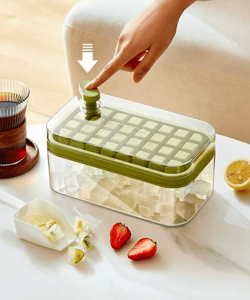 Ice Cube Tray with Lid and Bin, 56pcs Ice Cube Mold, 2 Trays & Ice Scoop, BPA