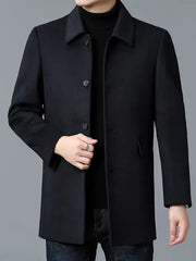 2025 American Style New Men'S Everyday Casual Classic Versatile Solid Color Side Double Pocket Easy Design Handsome Dad Wrinkle-Resistant Non-Iron Single-Breasted Light Luxury Trench Coat