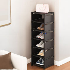 6/ 7/ 8 Tiers Metal Shoe Rack, Vertical Tall Narrow Shoe Rack Sturdy Free Standing Metal Shoe Shelf Storage Organizer, Multifunctional Shoe Cabinet, Space-saving Shoe Stand, Large Capacity Footwear Holder Corner Shoe Storage Rack for Closet Bedroom Entryw