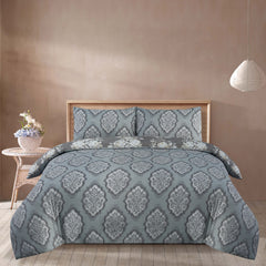 Luxurious 4pcs Bedding - Soft & Breathable Royal Floral Print Duvet Cover, Flat Sheet, And Pillowcases - Skin-Friendly Polyester Microfiber, Machine Washable - Perfect for All Season | Available in all sizes Single, double & king |