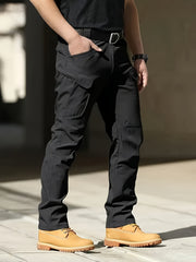 2pcs Men'S Tactical Cargo Pants, Multi-Pocket Casual Style, Elasticity Composite Fabric, Breathable, Suitable for Casual Outing, Hiking, Outdoor Sports, Worn by Middle-Aged And Elderly, Spring And Autumn Style (Belt Excluded)