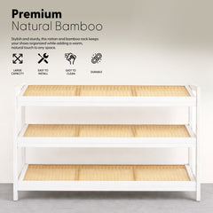 KEPLIN 2/3/4-Tier Bamboo and Rattan Shoe Rack Organizer – Durable, Easy Assembly – Compact Design for Entryway, Closet, or Hallway – Stylish and Functional Storage – Black and Natural