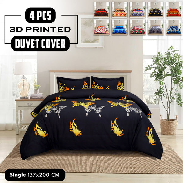 4pcs Printed Duvet Cover Set, Soft Comfortable Multi-design Printed Bedding Set, For Bedroom, Guest Room (1 Fitted sheet + 2 Pillowcases + Without Core) Trendy Design, Soft Fabric, Brushed Material, Lightweight