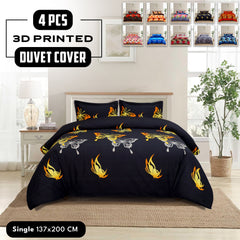 4pcs Printed Duvet Cover Set, Soft Comfortable Multi-design Printed Bedding Set, For Bedroom, Guest Room (1 Fitted sheet + 2 Pillowcases + Without Core) Trendy Design, Soft Fabric, Brushed Material, Lightweight