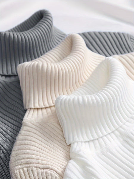 3pcs Women's High Neck Sweaters - Solid Color Winter Warm Base Layer, Thermal Turtleneck, Machine Washable Layering Shirts for Fall & Weather (3pcs) - Elegant Stretchable Knitwear Suitable for Fall/Winter