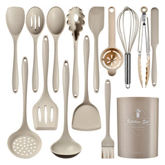 Set of Silicone Cooking Tools Including a Nonstick Spatula, Turner, And Spoon
