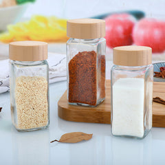12pcs Glass Spice Jars Bamboo and Plastic Lids Storage Bottles Containers Pots Seasonings Container Canister with Shaker Lids