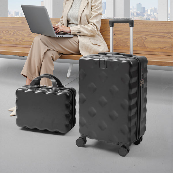2pcs Luggage Set Cabin Suitcase, Lightweight Luggage Hard Shell Travel Trolley Case, Travel Suitcase Sets with Cup Holder and Hook, Carry on Hand Cabin Luggage with Beauty Case