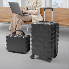2pcs Luggage Set Cabin Suitcase, Lightweight Luggage Hard Shell Travel Trolley Case, Travel Suitcase Sets with Cup Holder and Hook, Carry on Hand Cabin Luggage with Beauty Case
