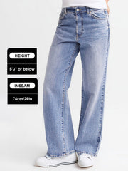 [Petite]KatchMe Women'S Wide Leg Jeans - Mid Rise Relaxed Fit Denim Pants, Soft Stretch Comfortable Trousers for Fall & Winter, Streetwear Casual Bottoms