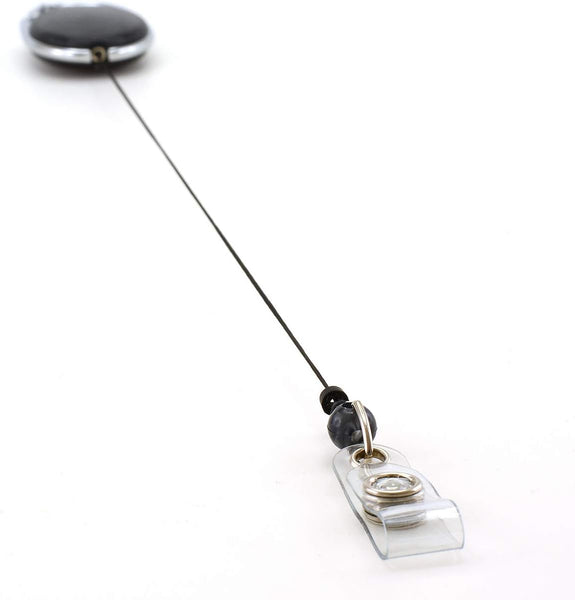 Retractable Lanyard and Badge Holder Trio Triple Pack by Lanyardstomorrow - Set Includes a Single Plain Lanyard, Extendable Carabiner Yoyo Reel Clip and Rigid ID Card Holder (Black)