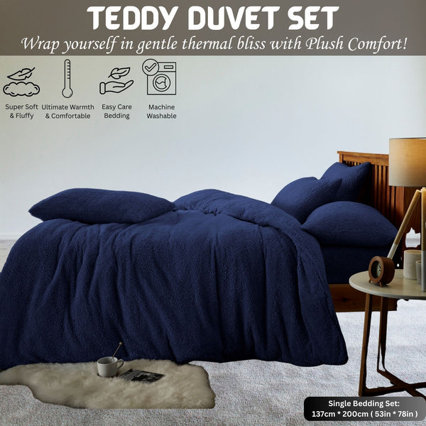 Teddy Bear Fleece Duvet Cover Set | Single Double King Size Bedding | Super Soft Plush Quilt Cover with Pillowcases | Warm Cosy Thermal Fluffy Set for Cold Nights | Easy Care & Durable Comfort | Luxury Teddy Fleece Bed Cover for Bedroom Warmth & Style | F