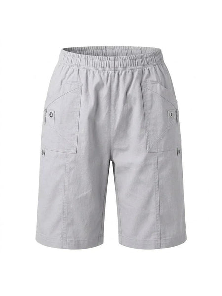 Women'S Casual Elastic Waist Cargo Shorts Lightweight Summer Knee Length Shorts, Multi Pocket Outdoor Walking Shorts Comfortable Relaxed Fit Shorts for Travel Holiday and Daily Wear Breathable Soft Fabric Pull On Shorts Practical Zip Pocket Design Versati