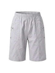 Women'S Casual Elastic Waist Cargo Shorts Lightweight Summer Knee Length Shorts, Multi Pocket Outdoor Walking Shorts Comfortable Relaxed Fit Shorts for Travel Holiday and Daily Wear Breathable Soft Fabric Pull On Shorts Practical Zip Pocket Design Versati
