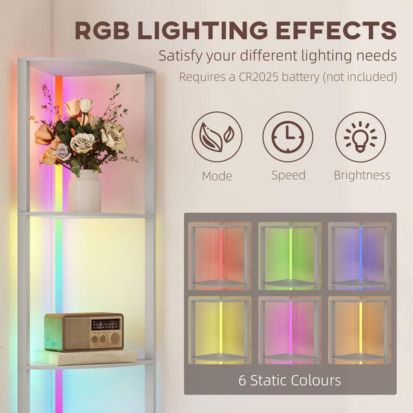 LED Floor Lamp with Shelves, 5-Tier Dimmable Standing Lamp with Adjustable Brightness and Foot Switch, Modern Corner Display Shelf Unit for Living Room Bedroom Office