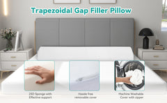 Full/Queen Size Bed Wedge Mattress Gap Filler Headboard Pillow to Fill the Gap Between Headboard and Mattress Supportive Foam Wedge with Washable Cover and Side Pocket