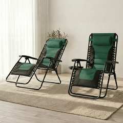 Ultimate Outdoor Lounge Chairs – Set of 2, XXL Padded Folding Zero Gravity Recliners with Cup Tray & Adjustable Headrest, 160° Lockable Patio & Camping Chairs