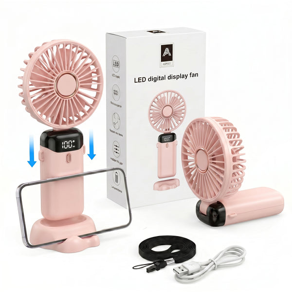 1pc Portable Handheld Fan USB Rechargeable Foldable Mini Desk Fans 5 Speeds, Personal Cooling Fan with Neck Strap for Travel, Office & Outdoor Use, Removable Cover for Easy Clean, Black, Pink, White Options 1 Pack