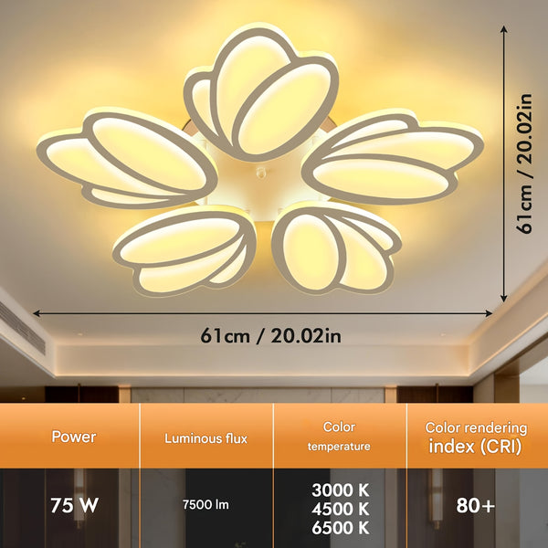 LED Ceiling Lighting and Remote Control, LED Ceiling Light, Dimmable Ceiling Light, Living Room Fan, Suitable for Bedroom Dining Room Office