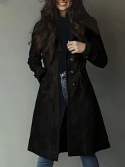 Women's Elegant Vintage Coat - Classic notched lapel, Front Button Closure, Structured H-Silhouette