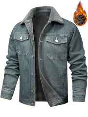 Winter Fleece Warm Denim Jacket Washed with Vintage Style