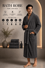 Unisex Terry Towelling Bathrobe with Shawl Collar, Soft Cotton Robe with Belt & Pockets, Comfortable Dressing Gown for Men & Women, S-XXL