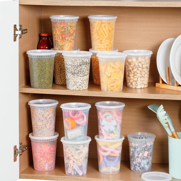 AOZITA 20 Sets 32 Oz Plastic Deli Food Containers with Lids, Airtight Food Storage Containers, Freezer/Dishwasher/Microwave Safe, Soup Containers for Takeout Meal Prep Storage